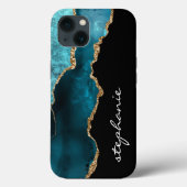 Teken Teal Watercolor Agate Gepersonaliseerd Case-Mate iPhone Case (Achterkant)