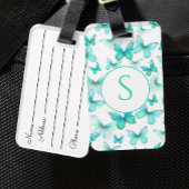 Teken Turkoois Vlinders Aangepaste Monogram Bagage Bagagelabel