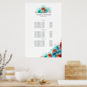 Teken Turquoise en Coral Floral Pricing & Services Poster (Keuken)