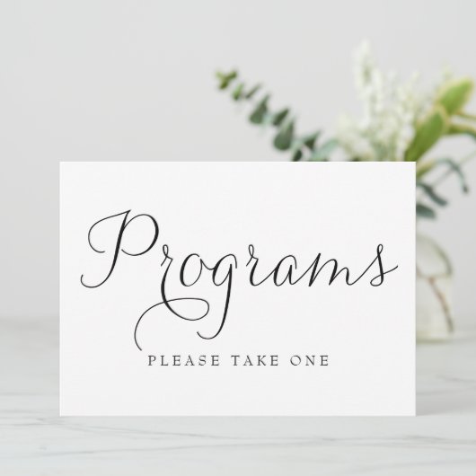 Teken van Black Dainty Script Wedding Programs Kaart (Staand voorkant)