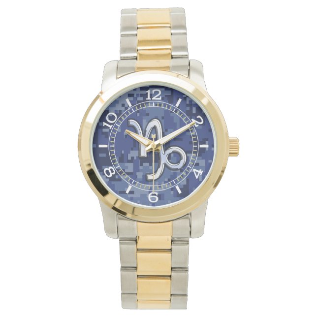 Teken van de dierentuin van Capricorn op Navy Camo Horloge (Voorkant)