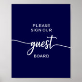 Teken van de Elegant Navy Blue Wedding Guest Board Poster (Voorkant)