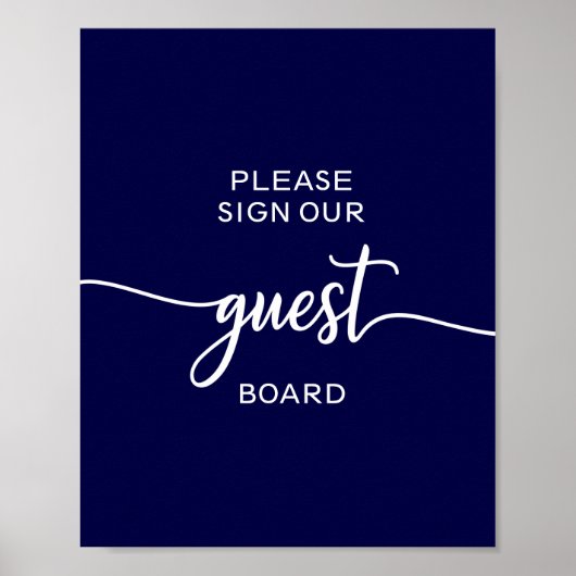 Teken van de Elegant Navy Blue Wedding Guest Board Poster (Voorkant)