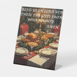 Teken van de kerstgebedstafel reclamebord met voetstuk