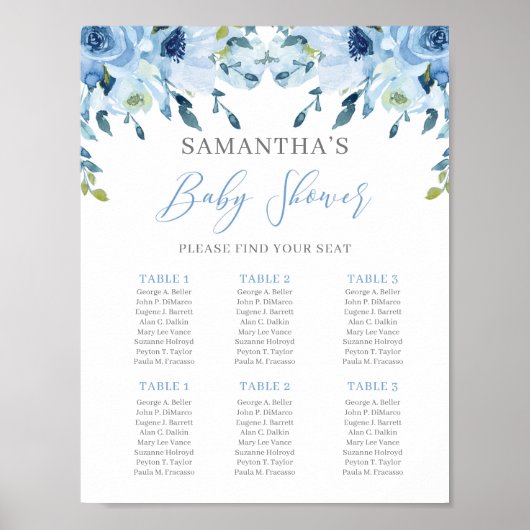 Teken van de mosterd Blue Floral-Baby shower-stoel Poster (Voorkant)