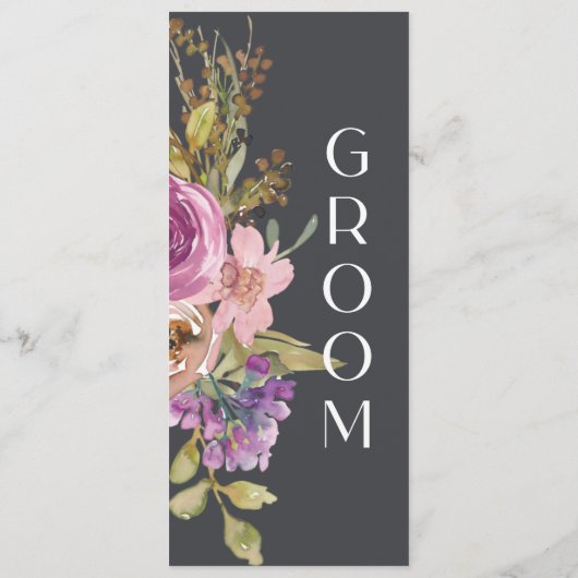 Teken van de mosterdroze Paars Floral Weddenschap Menu (Achterkant)