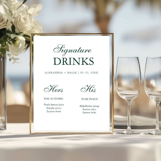 Teken van de Signature Drink op smaragdgroene kleu Poster