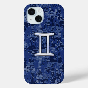 Teken van de Tweeling op marineblauwe camouflage iPhone 15 Case