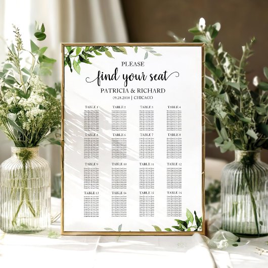 Teken van de weddenschapenkaart Elegant Greenery Poster