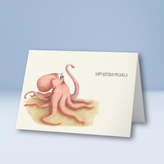 Teken van een Cute Octopus Persoonlijke Verjaardag Kaart