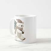 Teken van een knuffelbeer met kerstboom  koffiemok (Voorkant links)