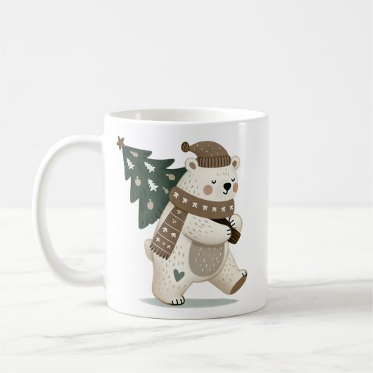 Teken van een knuffelbeer met kerstboom  koffiemok (Links)