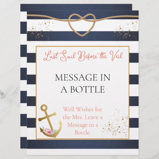 Teken van een nautisch bruidsdouchebericht in een  (Voorkant / Achterkant)