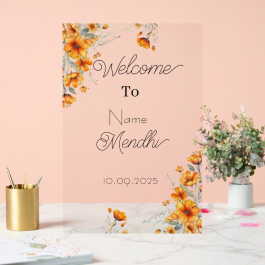 Teken van Floral Acrylic Mendhi Acryl Bord (Huwelijk)