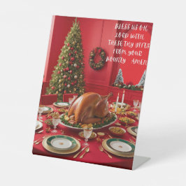 Teken van het kersttafelgebed reclamebord met voetstuk