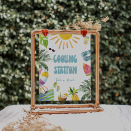 teken van het koelstation van het poolpartij poster