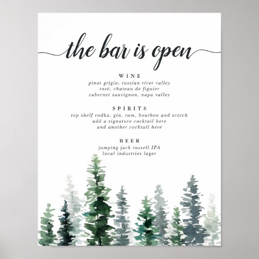 Teken van het menu Bindbalk Timber Grove Wedding Poster (Voorkant)