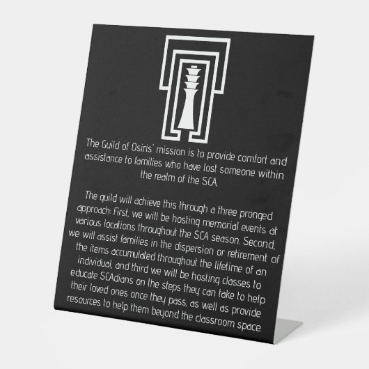 Teken van het voetstuk van het gilde van Osiris Reclamebord Met Voetstuk (Voorkant)