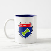 Teken van interstate bot bij hond tweekleurige koffiemok (Links)