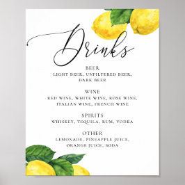 Teken van Lemon Drinken | Citrus Botanical Wedding Poster