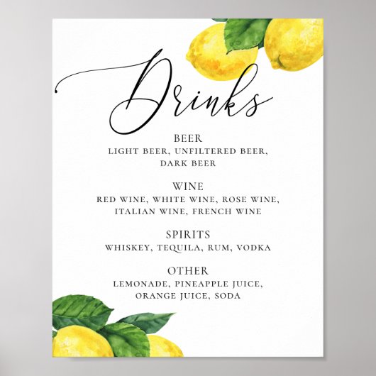 Teken van Lemon Drinken | Citrus Botanical Wedding Poster (Voorkant)