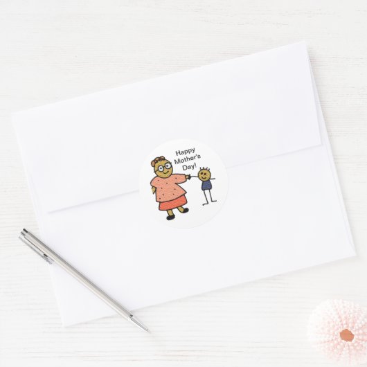 Teken van moeder en kind voor Moederdag Ronde Sticker (Envelop)