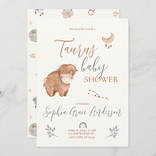 Teken van Taurus-dierenriem baby shower Kaart (Voorkant / Achterkant)