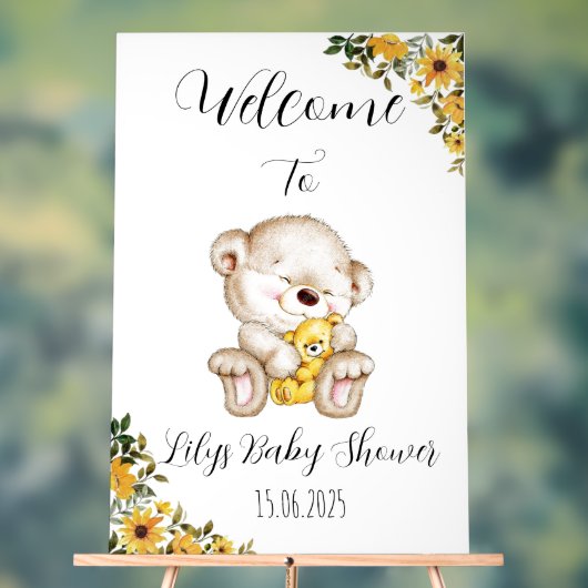 Teken van teddybeer-acryl-baby shower acryl bord (Neutraal)