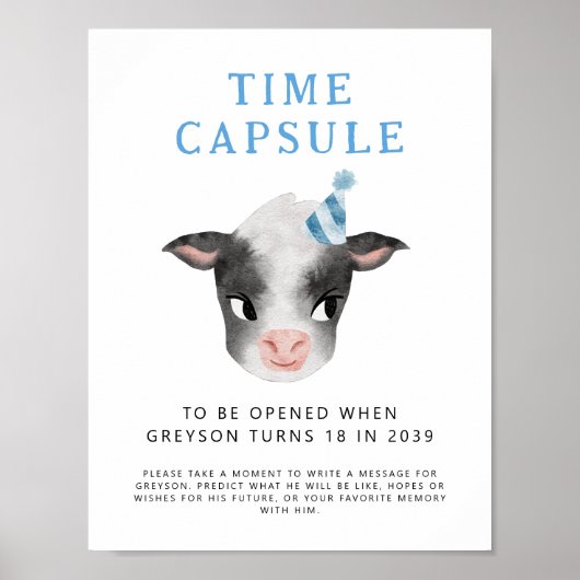 Teken van tijdcapsule | Koe Boy Verjaardagsfeestje Poster (Voorkant)