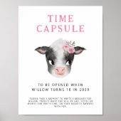 Teken van tijdcapsule | Koe meisje verjaardagsfees Poster (Voorkant)