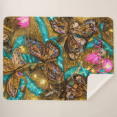Teken van Turkoois en Goud met Vlinders en Persoon Sherpa Deken (Voorkant (horizontaal))