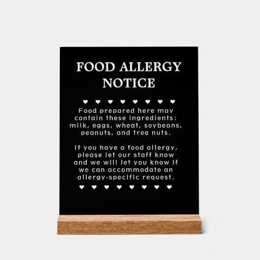 Teken van voedselallergie acryl bord (Voorkant)