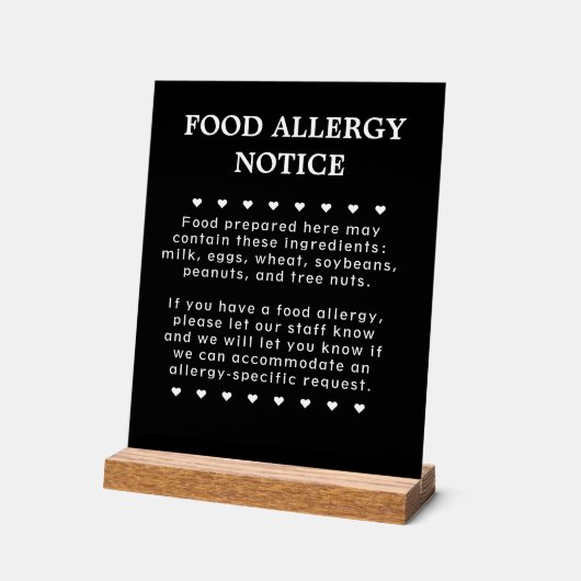 Teken van voedselallergie acryl bord (Hoek)