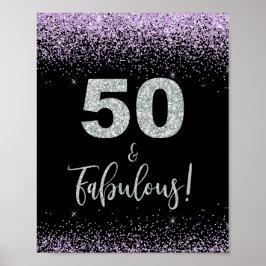 Teken voor 50- en Fabulous Paars- en Silver-Confet Poster