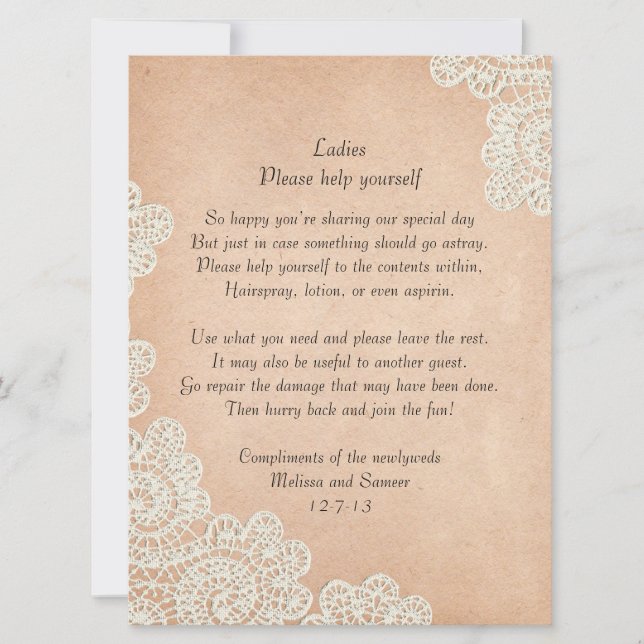 Teken voor antieke papieren en kanten trouwmand (Voorkant)