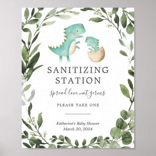 Teken voor baby Dinosaur Baby shower Sanitizing St Poster (Voorkant)