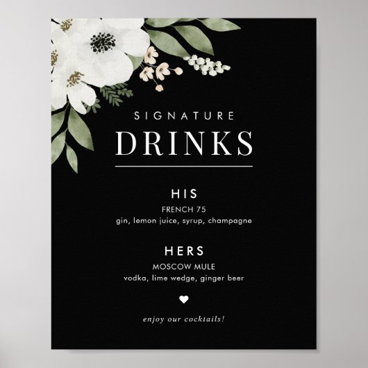 Teken voor bloemige botanische trouwsignatuurdrank poster (Voorkant)