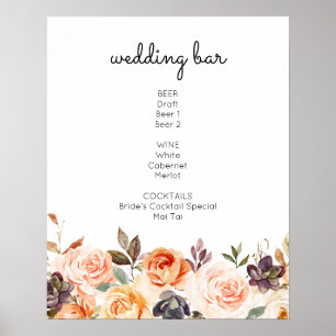 Teken voor Blush & Peach Floral Bar Drinken Poster