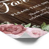 Teken voor bruiloftfavor met rustieke roze bloemen poster (Hoek)