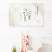 Teken voor de bruiloft met witte pioenrozen bloese spandoek (Insitu)