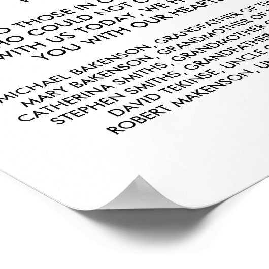 Teken voor de herdenkingstafel voor een trouwfeest poster (Hoek)