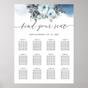 Teken voor Elegant Blue Floral Wedding Seding Char Poster