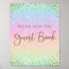 Teken voor gastenboek op tafel bij baby shower met poster