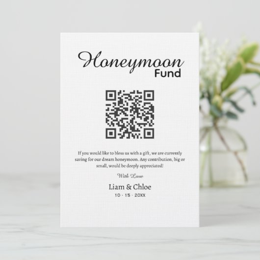 Teken voor huwelijksreis QR-code, aangepast huweli Kaart (Staand voorkant)