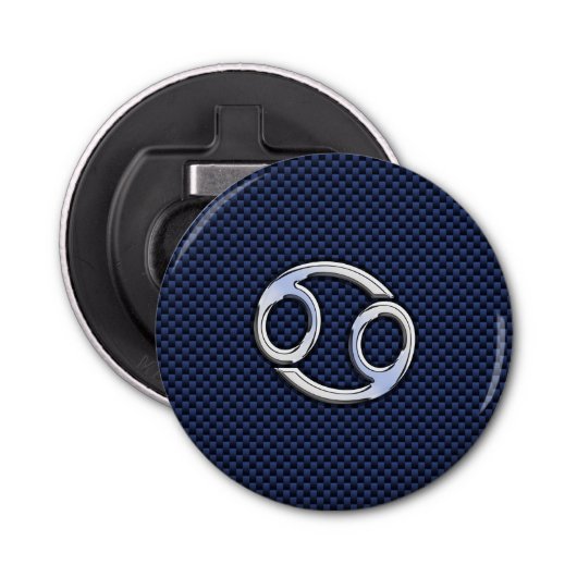 Teken voor kankerdieren op blauw koolstofvezeldeco button flesopener (Voorkant)