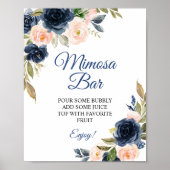 Teken voor Navy Blue & Blush Bloemen Mimosa Bar Poster (Voorkant)