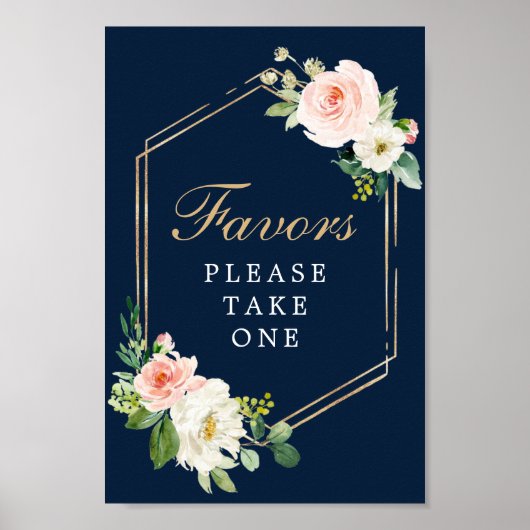Teken voor Navy Blue Goud Blush Favors Poster (Voorkant)