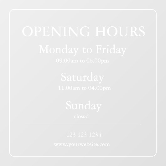 Teken voor openingstijden | Raamsticker (Vel)