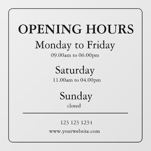 Teken voor openingstijden | Raamsticker (Vel)