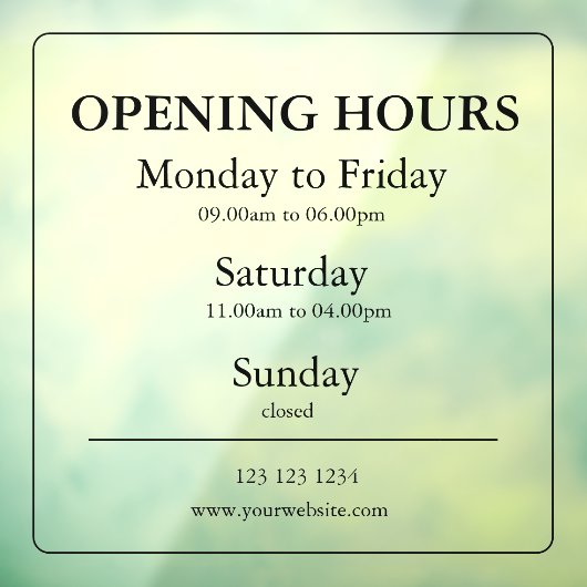 Teken voor openingstijden | Raamsticker (Vel 3)
